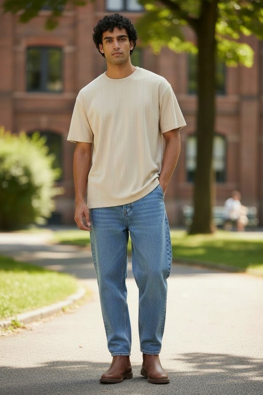 Old Navy Men's Crew-Neck Ribbed T-Shirt Color: Natural White Cream Size: Large